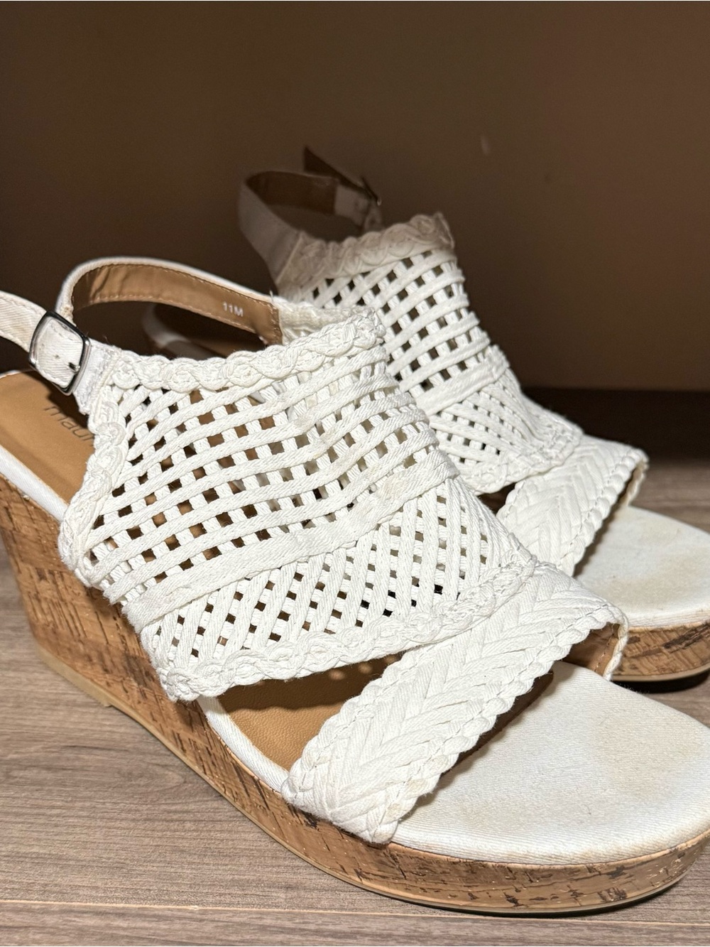 Maurices White Braided & Woven Cork Wedge Sandals